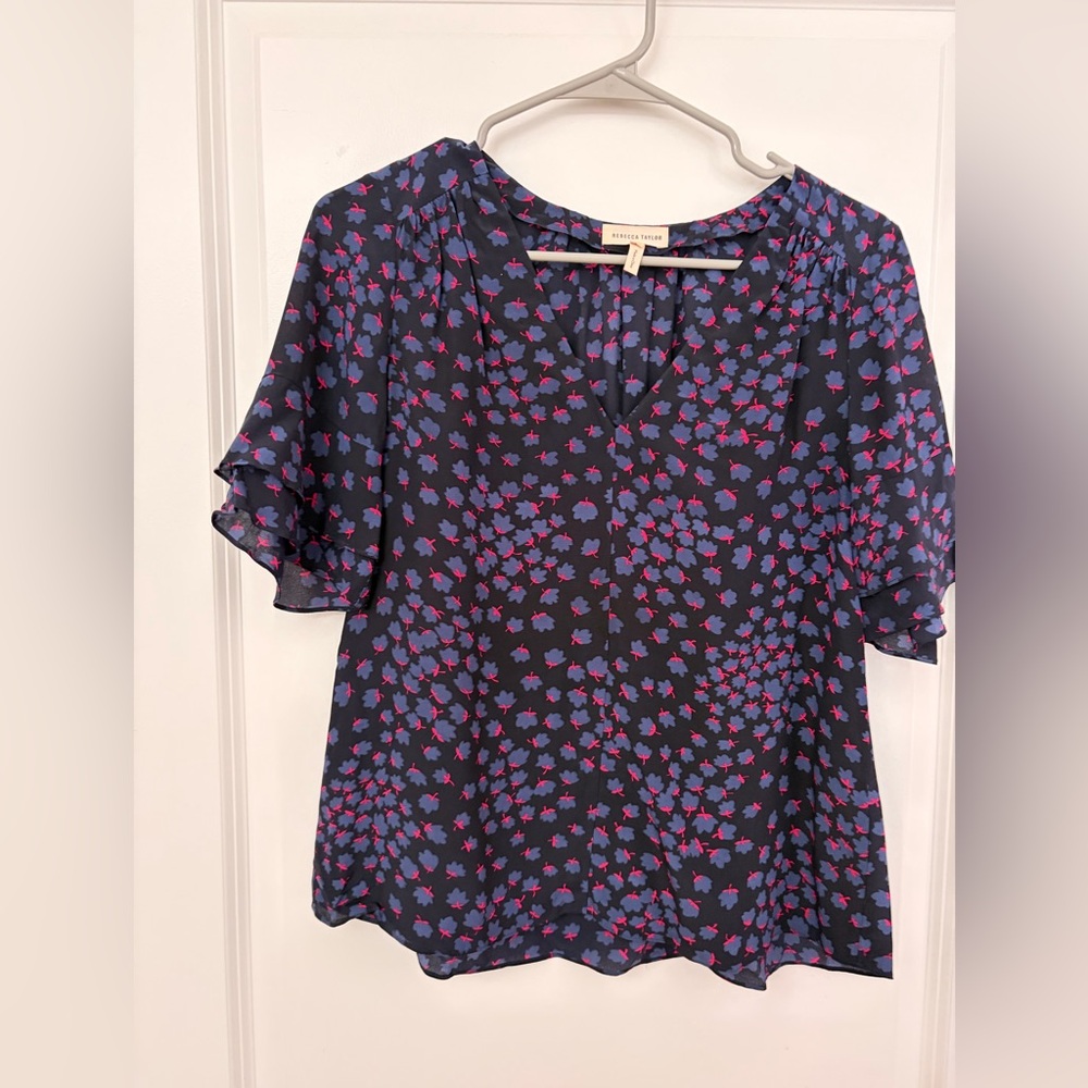 Rebecca Taylor Floral Print V-Neck Blouse